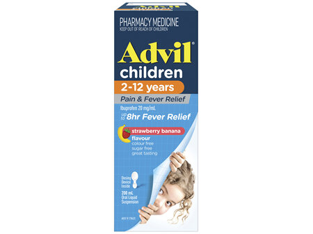 Advil Pain & Fever Suspension 2-12 years, sugar and colour free Ibuprofen 20mg/ml Strawberry Banana