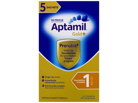 Aptamil Gold+ 1 Baby Infant Formula Sachets From Birth to 6 Months 5 Pack 21.9g
