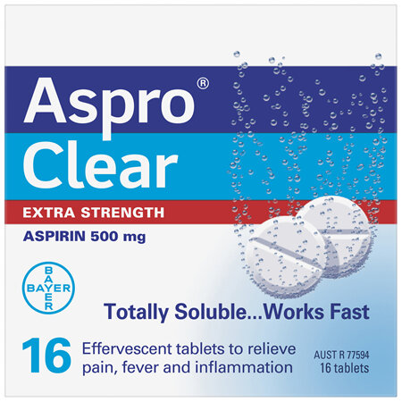 Aspro Clear Extra Strength Pain Relief 16 Soluble Effervescent Tablets