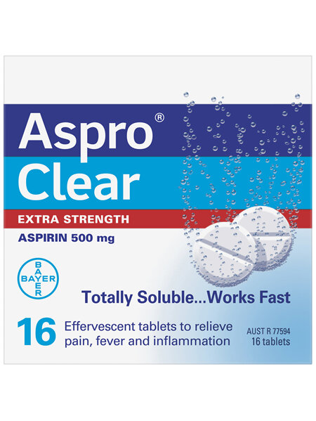 Aspro Clear Extra Strength Pain Relief 16 Soluble Effervescent Tablets