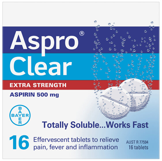 Aspro Clear Extra Strength Pain Relief Aspirin 16 Soluble Effervescent Tablets