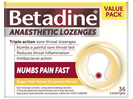 Betadine Anaesthetic Lozenges Honey & Lemon 36 Pack