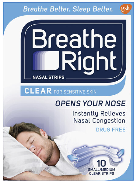 Breathe Right Nasal Strips Clear for Sensitive Skin Small/Medium 10 Pack