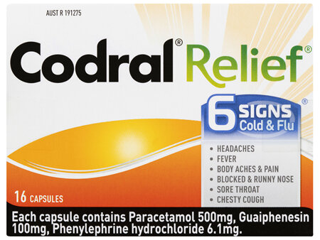 Codral Cold & Flu + Mucus Cough Capsules 16 Pack