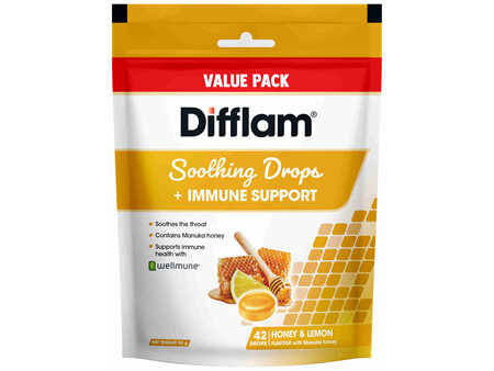 Difflam Soothing Throat Drops + Immune Support Honey & Lemon Flavour Value Pack 42 Drops