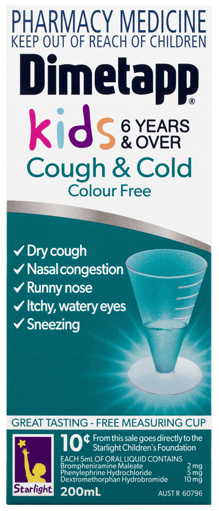 Dimetapp Cough & Cold Colour Free Kids 6 Years & Over 200mL