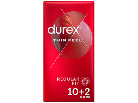 Durex Thin Feel Latex Condoms Regular Fit, Pack of 10+2
