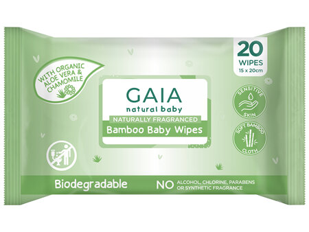 GAIA Natural Bamboo Baby Wipes 20 Pack