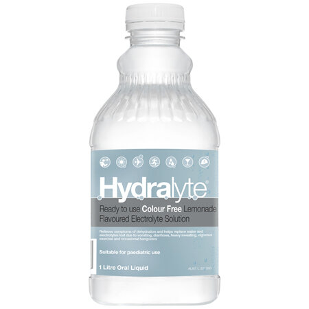 Hydralyte Colour Free Lemonade Flavoured Electrolyte Liquid 1L
