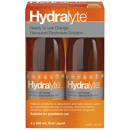 Hydralyte Ready to use Electrolyte Solution Orange Flavoured 4 x 250mL