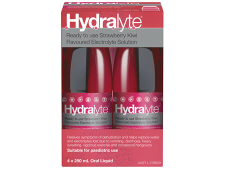 Hydralyte Ready to use Electrolyte Solution Strawberry Kiwi Flavoured 4 x 250mL