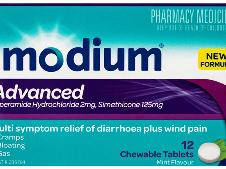 Imodium Advanced Diarrhoea Plus Wind Pain Relief Chewable Tablets 12 Pack