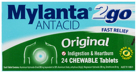 Mylanta 2Go Antacid Original Tablets Lemon Mint 24 Pack