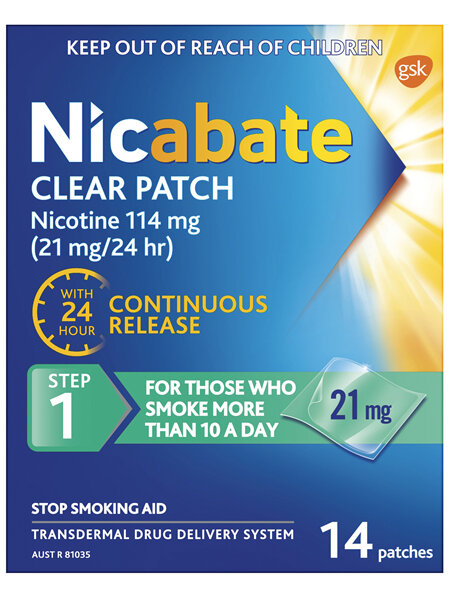 Nicabate Clear Patch Stop Smoking Transdermal drug delivery system Nicotine 21mg 14 Pack