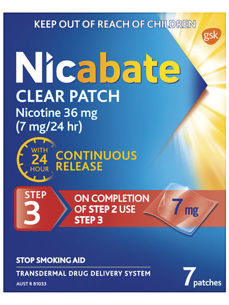 Nicabate Clear Patch Stop Smoking Transdermal drug delivery system Nicotine 7mg 7 Pack