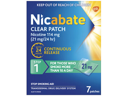 Nicabate Clear Patch Stop Smoking Transdermal drug delivery system Nicotine 21mg 7 Pack