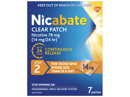 Nicabate Clear Patch Stop Smoking Transdermal drug delivery system Nicotine 14mg 7 Pack