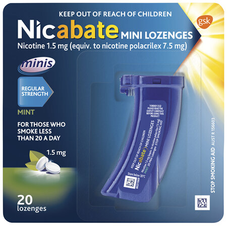 Nicabate Mini Lozenge Quit Smoking Nicotine 1.5mg Regular Strength Mint 20 Pack