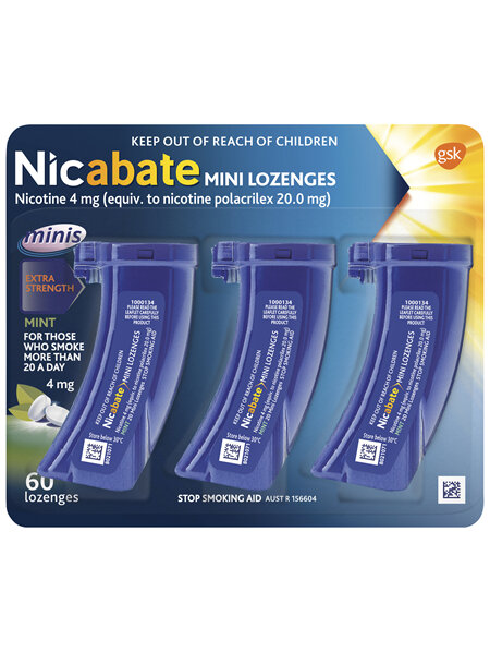 Nicabate Mini Lozenge Stop Smoking Nicotine 4mg Extra Strength Mint 60 Pack