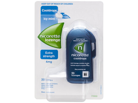Nicorette Quit Smoking Extra Strength Cooldrops Nicotine Lozenge Icy Mint 20 Pack
