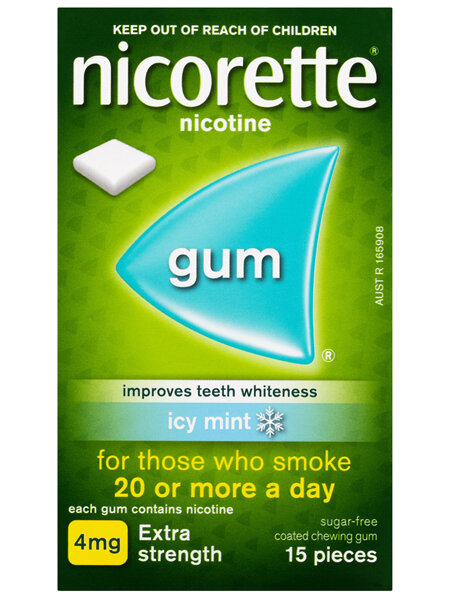 Nicorette Quit Smoking Extra Strength Nicotine Gum Icy Mint 15 Pack