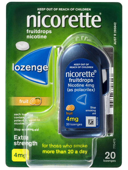 Nicorette Quit Smoking Extra Strength Nicotine Lozenge Fruitdrops 20 Pack