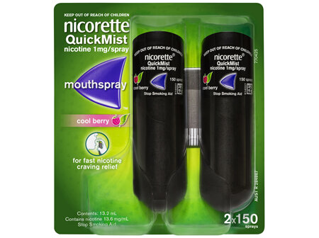 Nicorette Quit Smoking QuickMist Nicotine Mouth Spray Cool Berry 2 x 150 Sprays