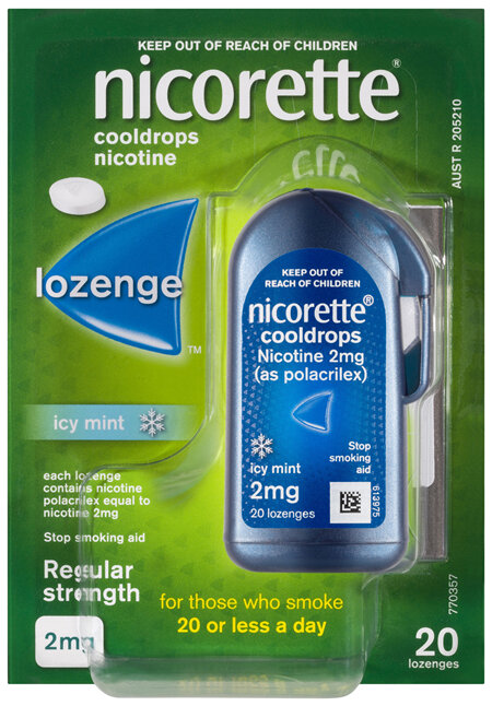 Nicorette Quit Smoking Regular Strength Cooldrops Nicotine Lozenge Icy Mint 20 Pack
