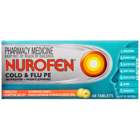 Nurofen Cold and Flu Multi-Symptom Relief Tablets 200mg Ibuprofen 48 pack