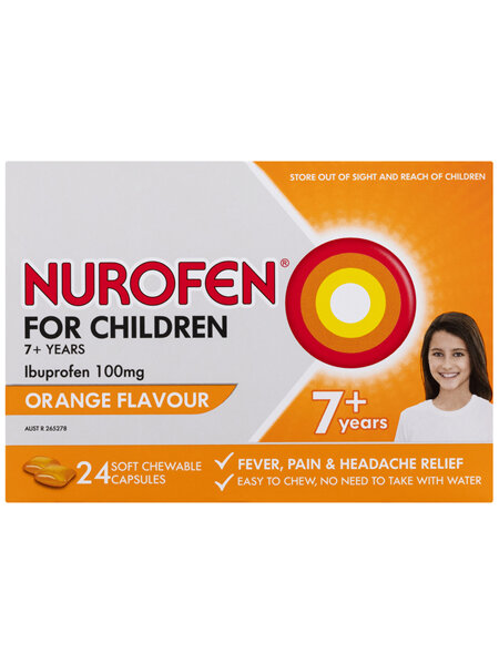 Nurofen For Children 7and Pain and Fever Relief Chewable Tablets 100mg Ibuprofen Orange 24 pack