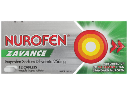 Nurofen Zavance Fast Pain Relief Caplets 256mg Ibuprofen 12 pack
