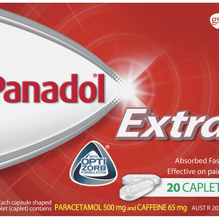 Panadol Extra with Optizorb, Paracetamol Pain Relief Caplets, 20