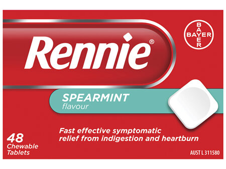 Rennie Indigestion and Heartburn Relief Spearmint 48 Chewable Tablets