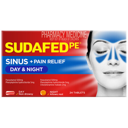 Sudafed PE Sinus + Pain Relief Day & Night Tablets 24 Pack