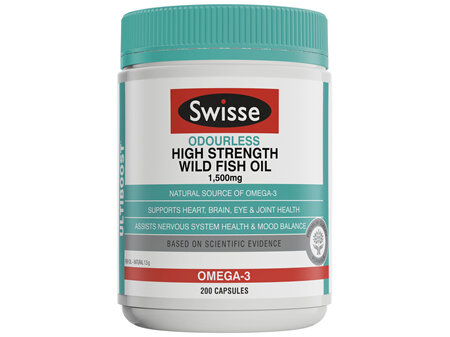 Swisse Ultiboost Odourless High Strength Wild Fish Oil 1500Mg 200 Capsules